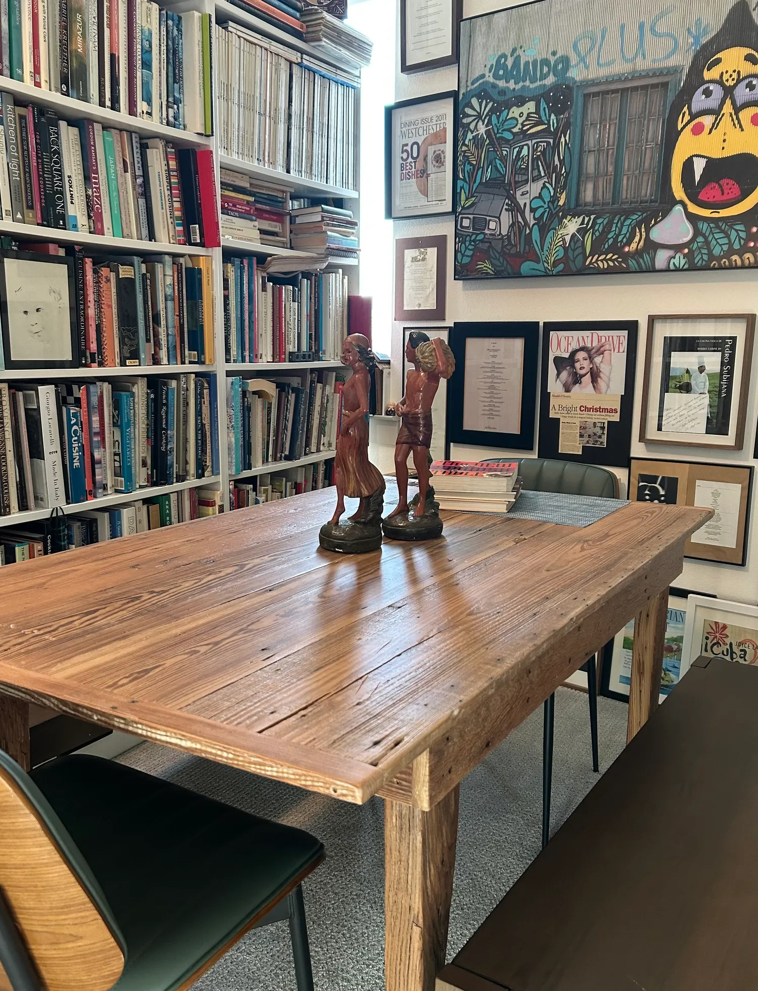 Reclaimed wood table in a client's library
